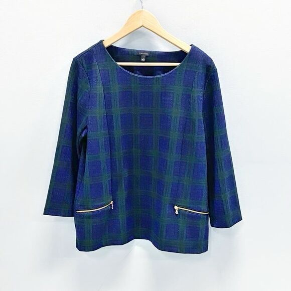 Talbots Zip Pocket Plaid Sparkly Festive Holiday Classic Office Wear Size Large - Picture 2 of 10